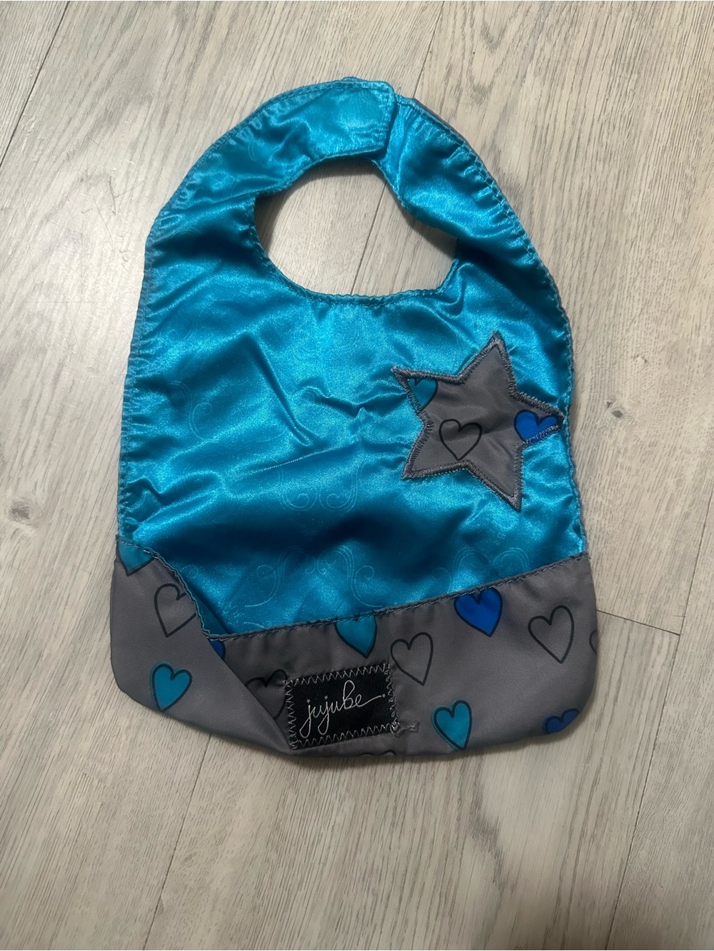 Ju-Ju-Be Teal and Gray Heart Star Baby Bib
